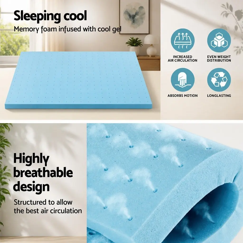 Memory Foam Mattress Topper Ventilated Cool Gel 8cm King Bed Comfort Support