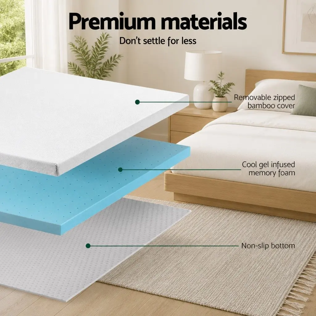 Memory Foam Mattress Topper Ventilated Cool Gel 8cm King Bed Comfort Support