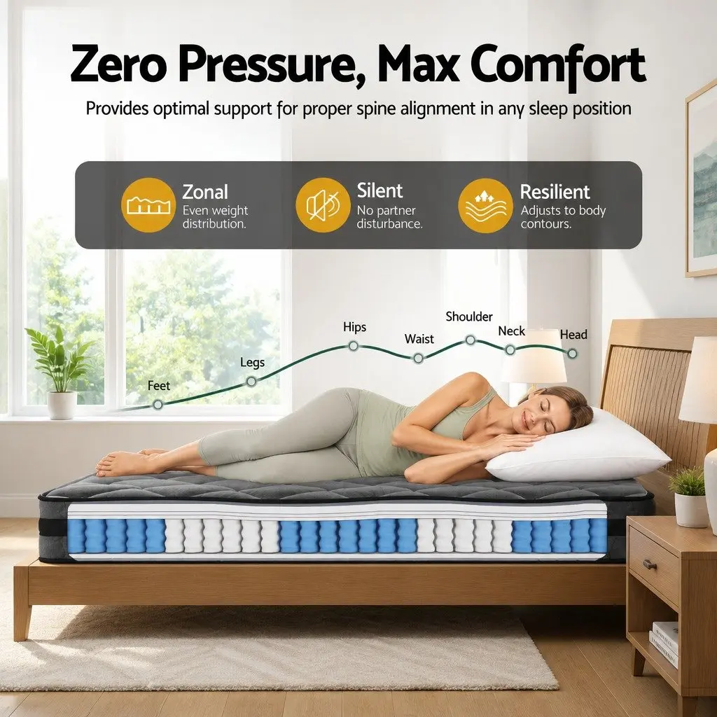 Double Mattress 22cm Pocket Spring Medium Firm Bedroom Sleep Support