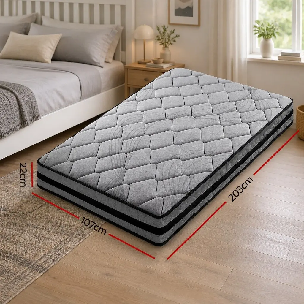 King Single Pocket Spring Mattress 22cm Medium Firm Breathable Hypoallergenic