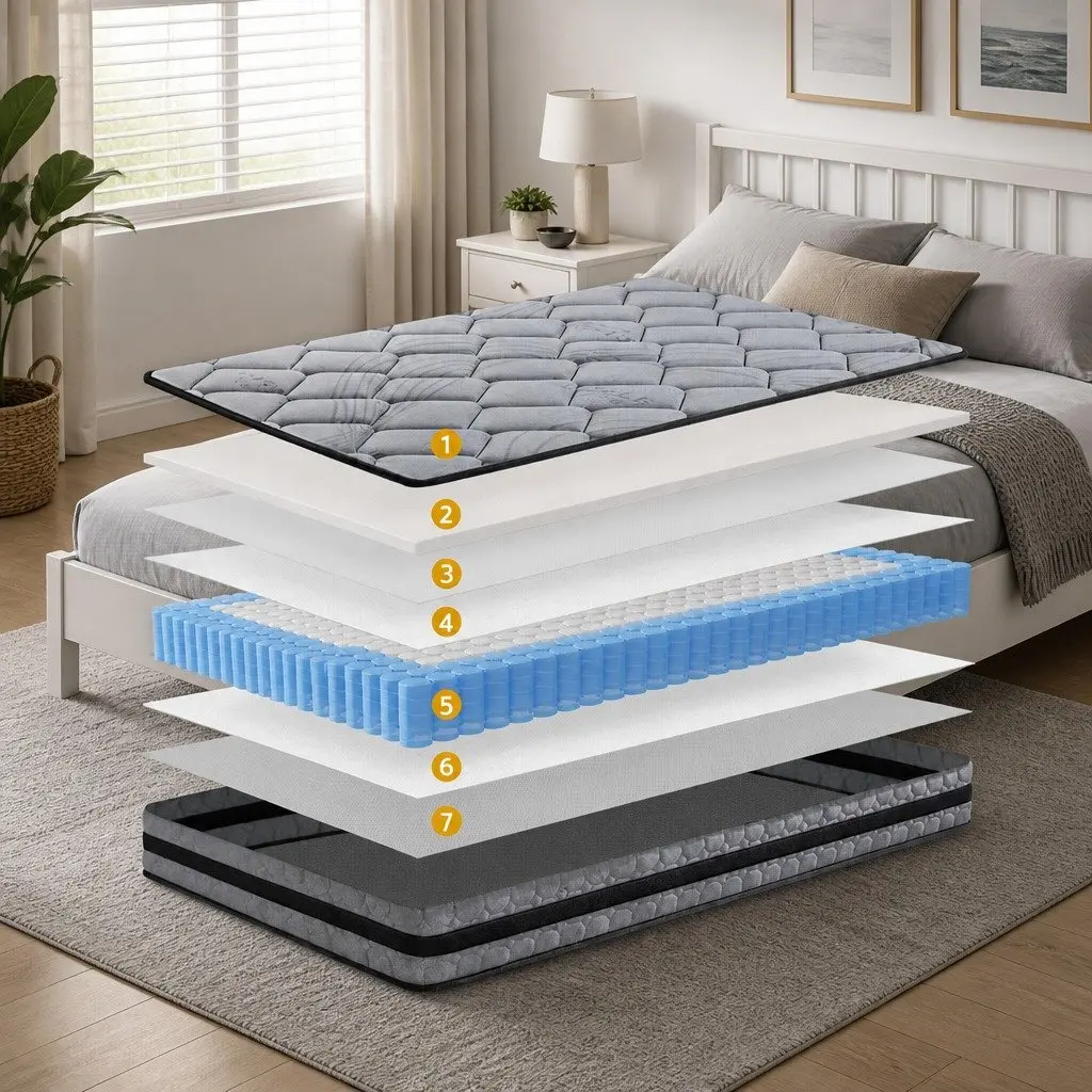 King Single Pocket Spring Mattress 22cm Medium Firm Breathable Hypoallergenic