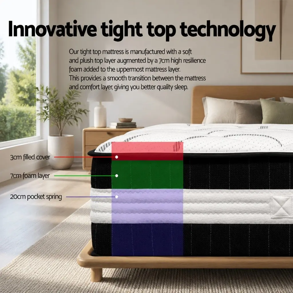 Single Mattress 30cm Medium Firm Pocket Spring Bed Sleep Support
