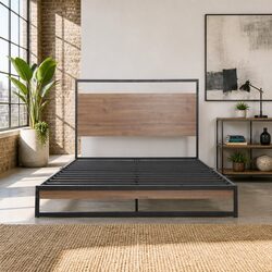 King Single Bed Frame Industrial Metal Wood Design Black Bedroom Furniture