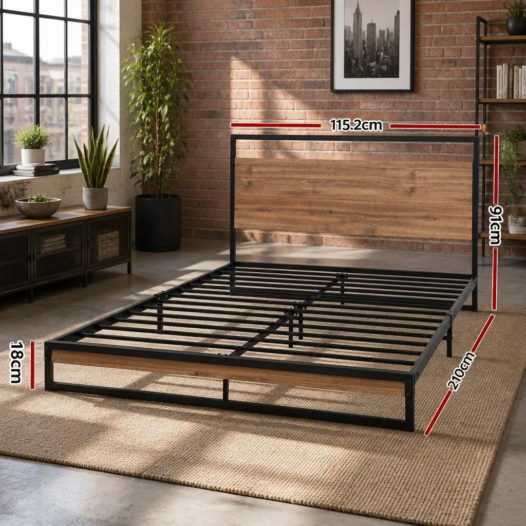 King Single Metal and Wood Bed Frame