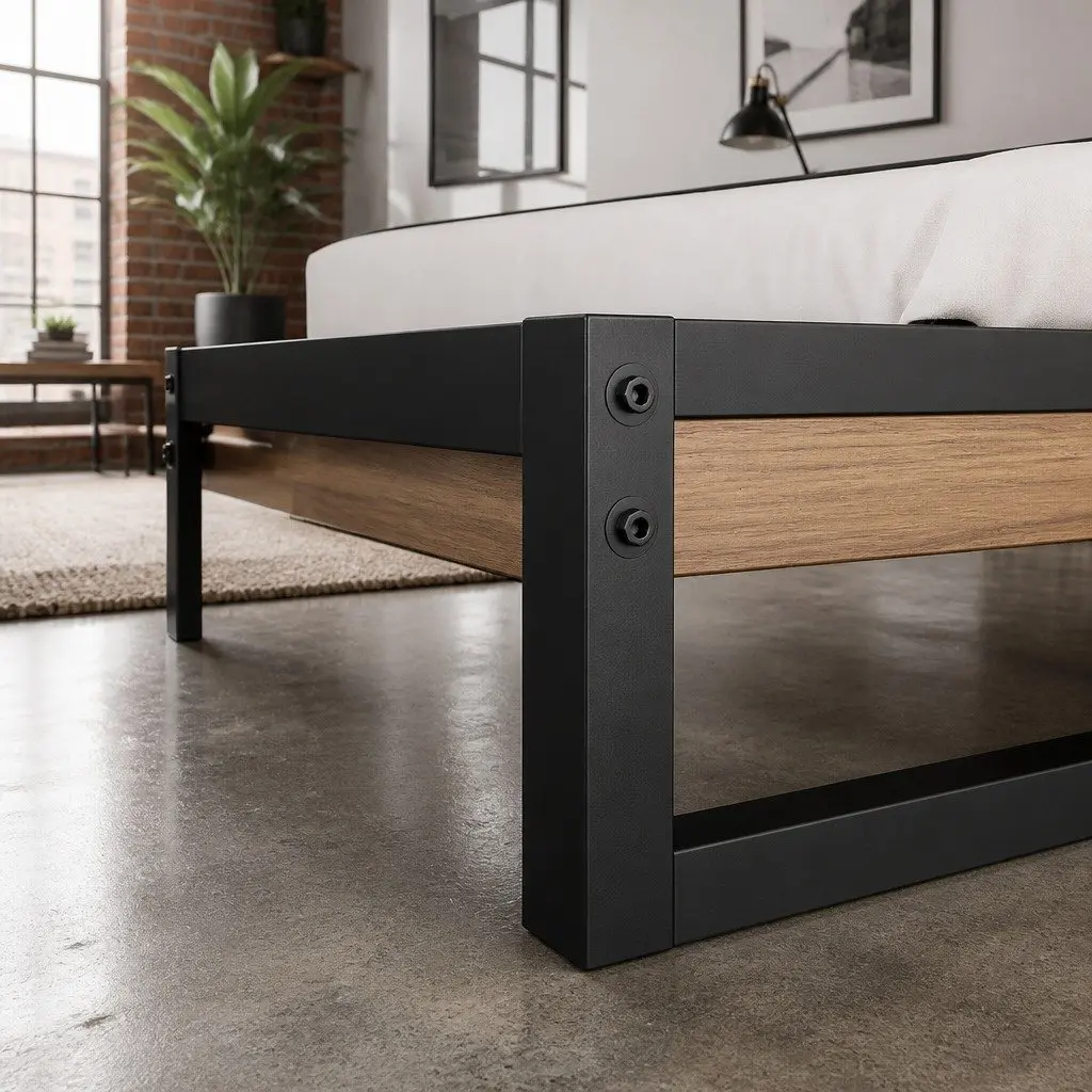 King Single Metal and Wood Bed Frame