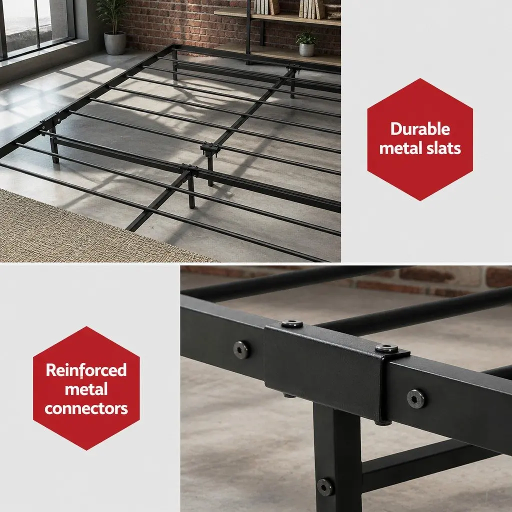 King Single Metal and Wood Bed Frame