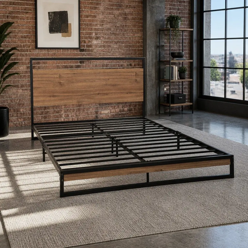 King Single Metal and Wood Bed Frame