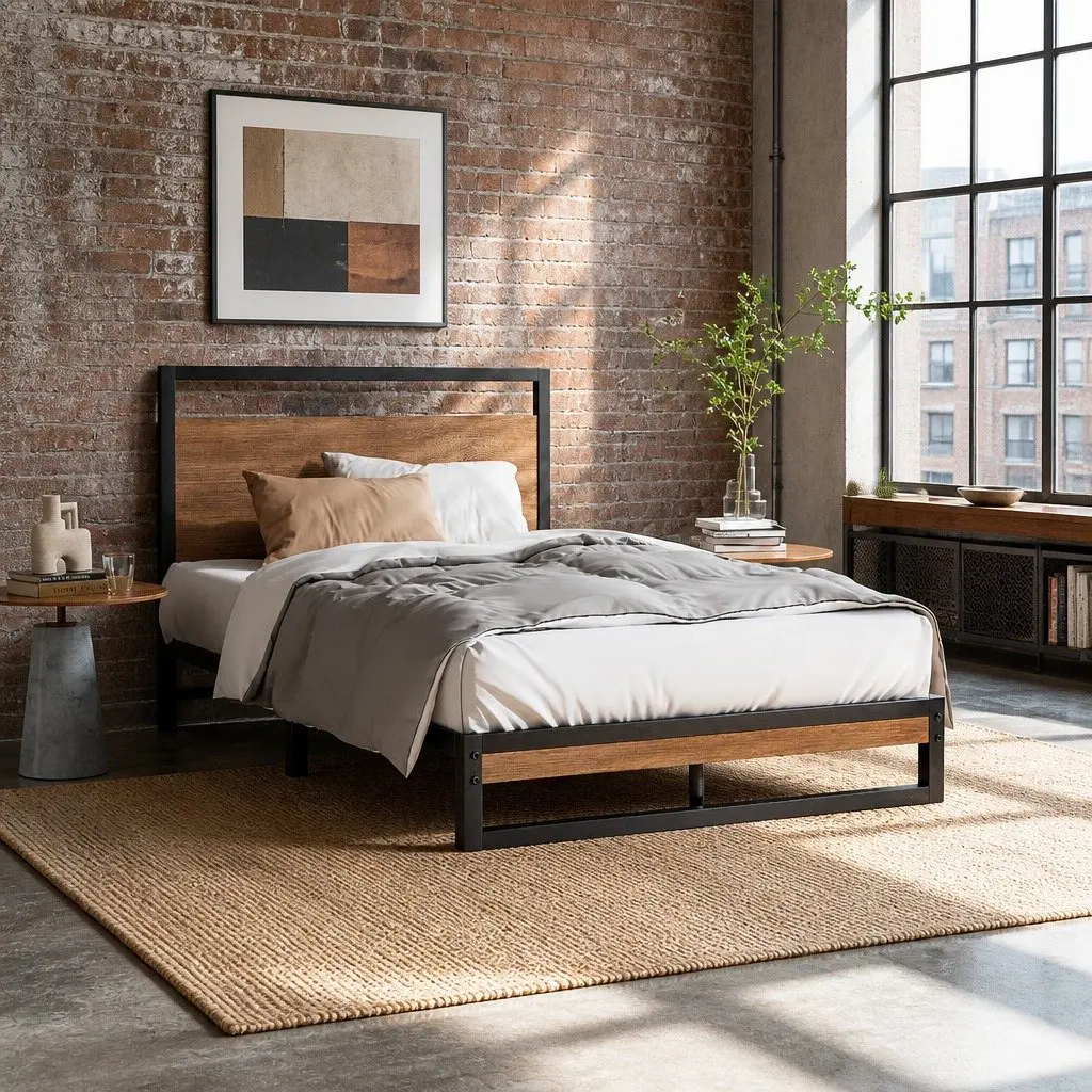 King Single Metal and Wood Bed Frame