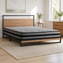 Double Bed Frame Metal Platform with Pocket Spring Mattress Industrial Design