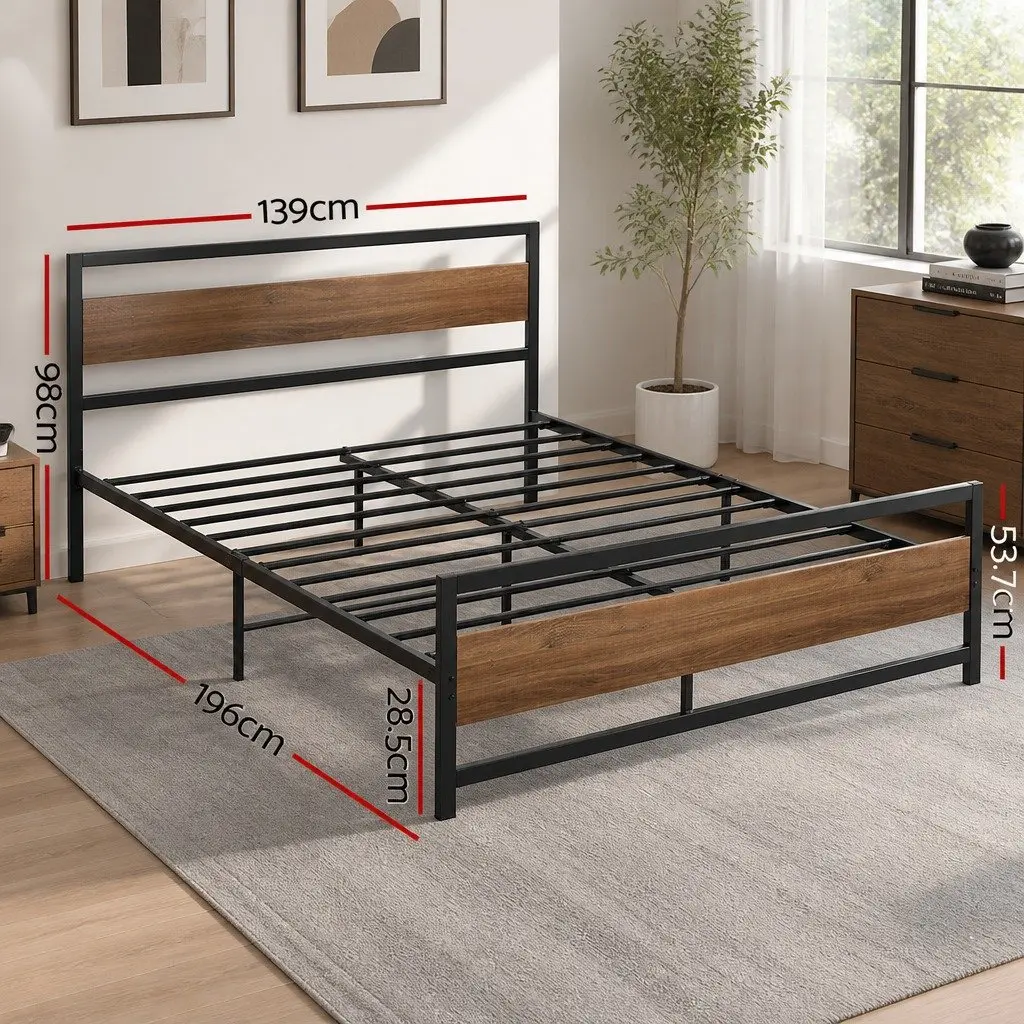 Double Size Bed Frame Metal Base Black Industrial Style Mattress Platform