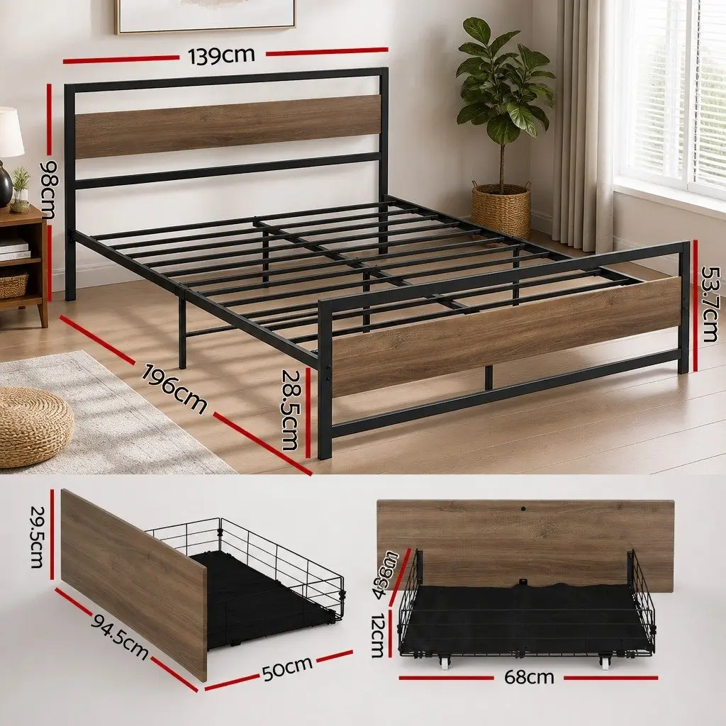 Double Bed Frame Metal with Storage Drawers Industrial Bedroom Furniture Black