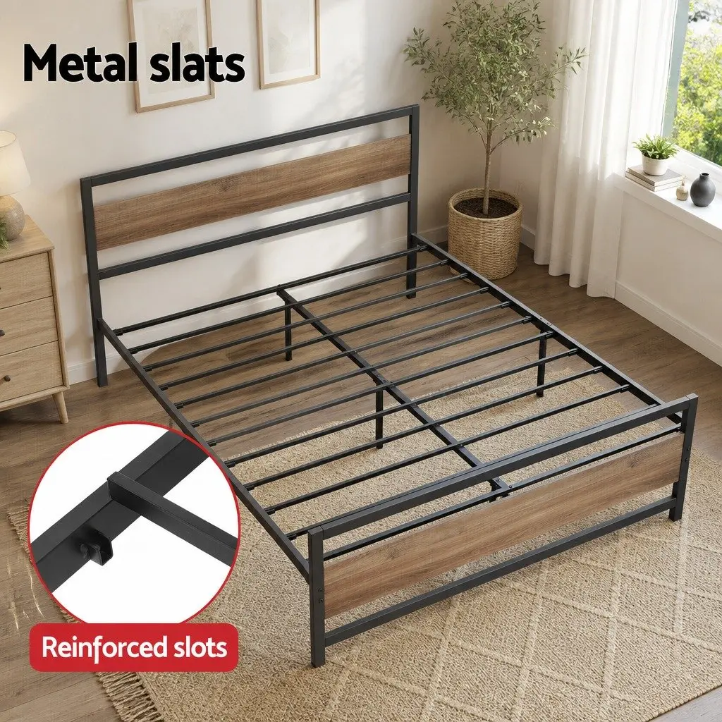 Double Bed Frame Metal with Storage Drawers Industrial Bedroom Furniture Black
