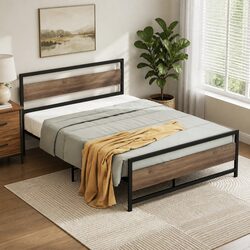 Queen Size Bed Frame Metal Base Platform Foundation Black Industrial Style