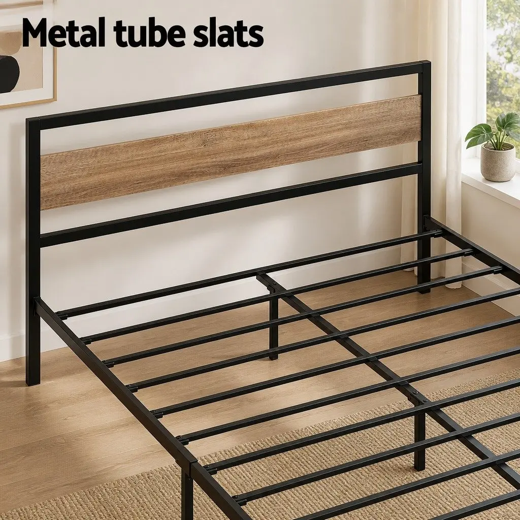 Queen Size Bed Frame Metal Base Platform Foundation Black Industrial Style