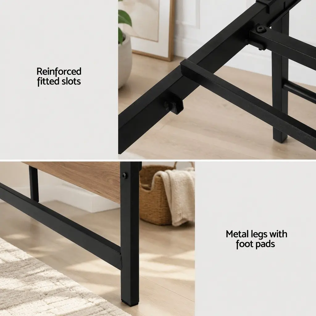 Queen Size Bed Frame Metal Base Platform Foundation Black Industrial Style
