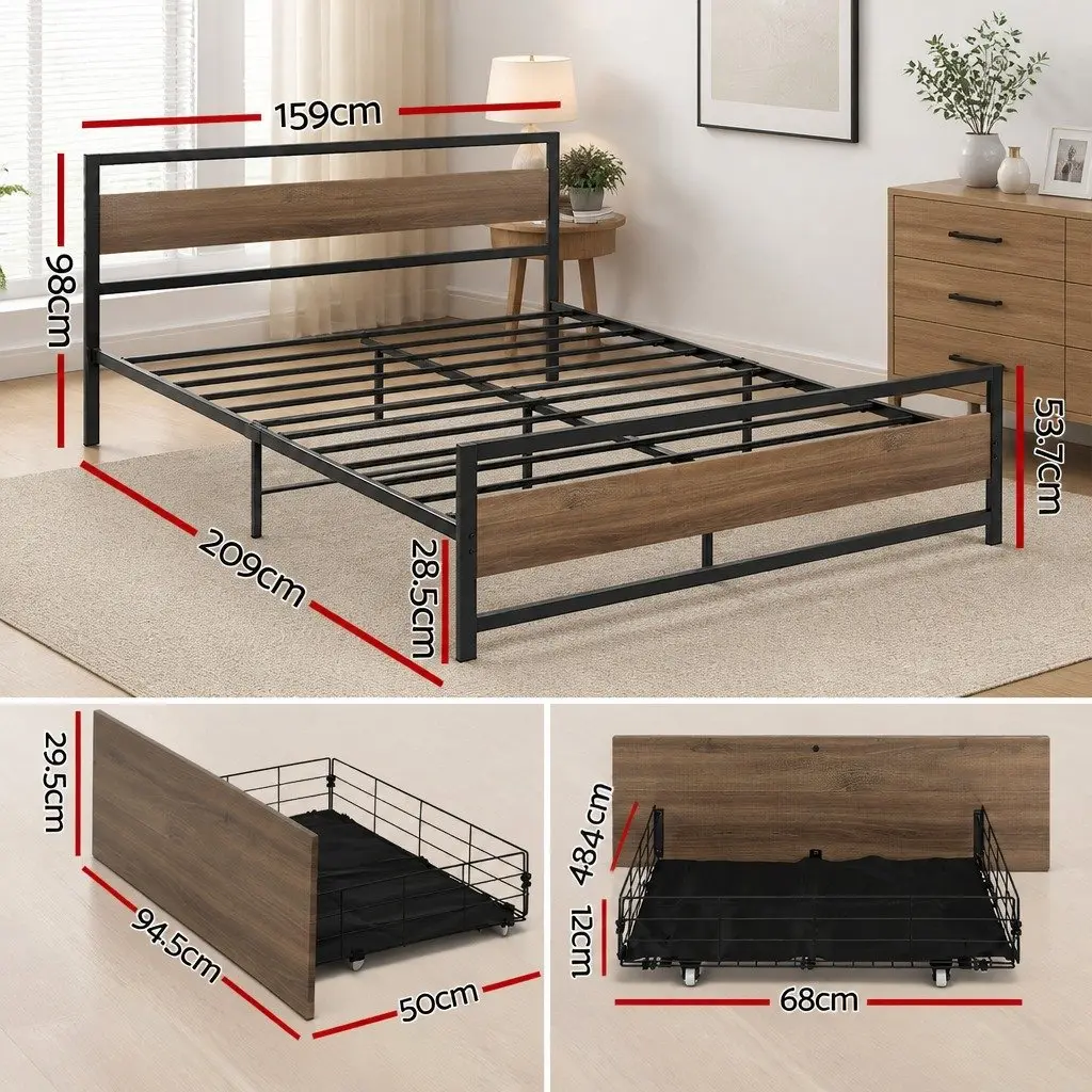 Queen Size Metal Bed Frame with Storage