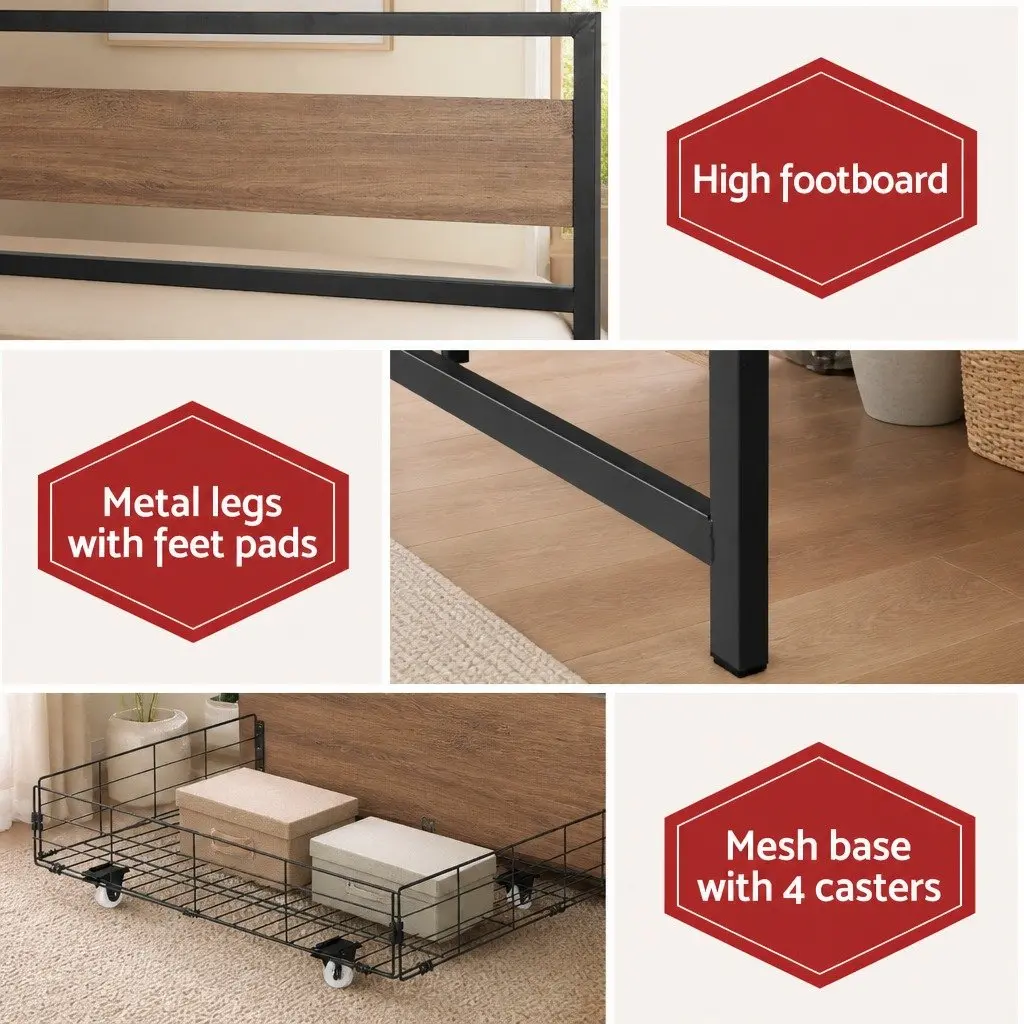 Queen Size Metal Bed Frame with Storage