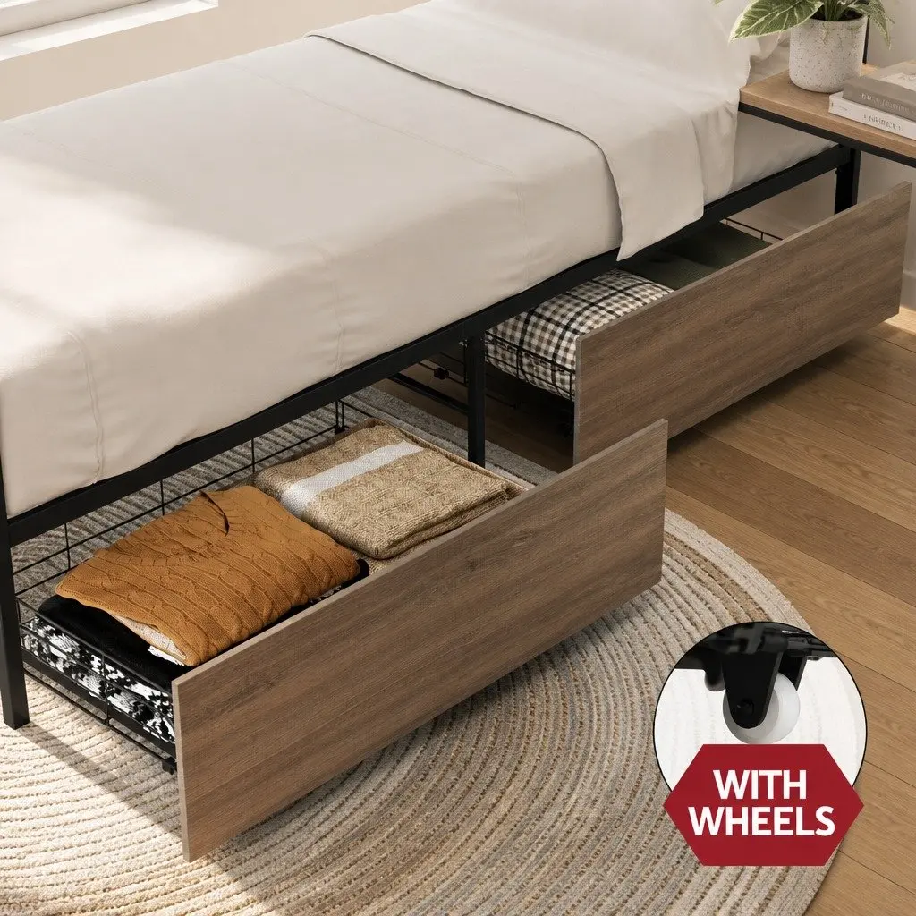 Queen Size Metal Bed Frame with Storage