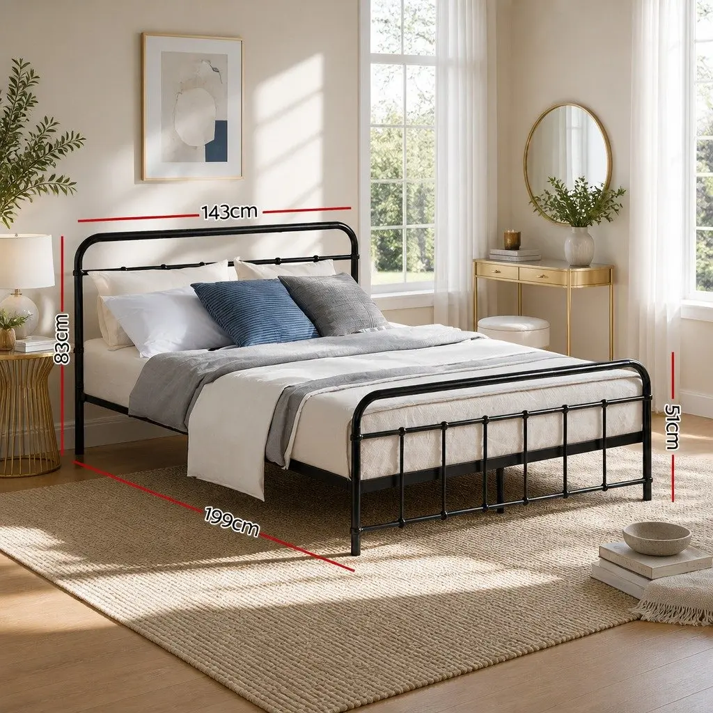 Double Metal Bed Frame Country Style for Bedroom Black Standard Double Size