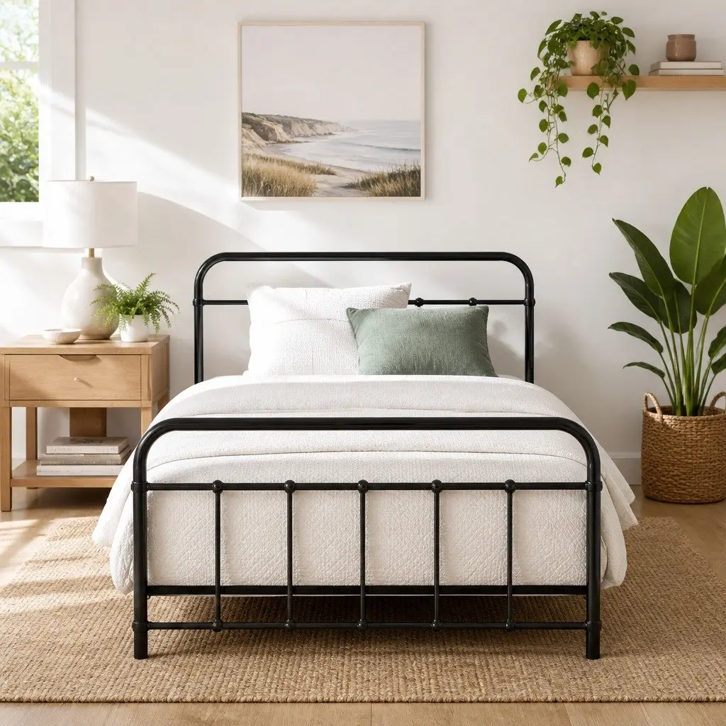 King Single Metal Bed Frame with Storage