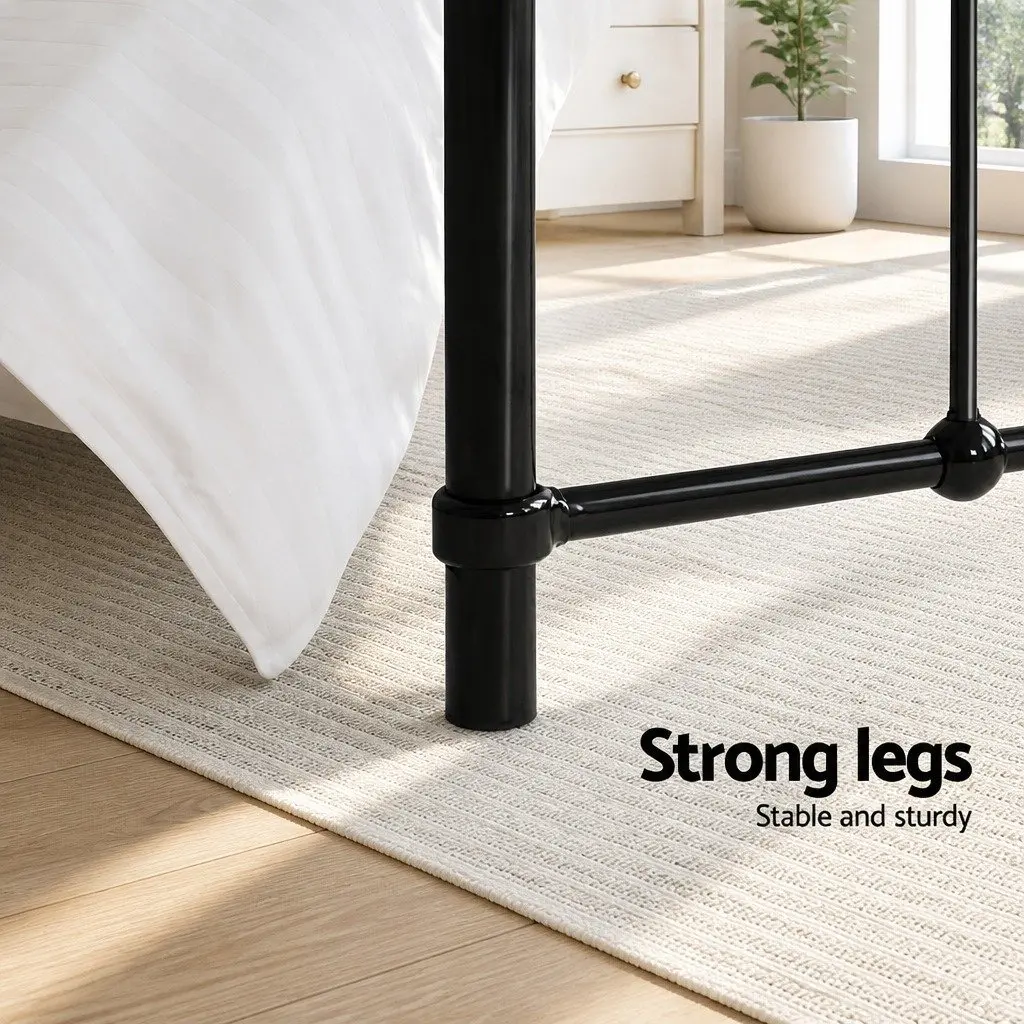Metal Bed Frame Queen Bedroom Powder-Coated Steel Country Style Black