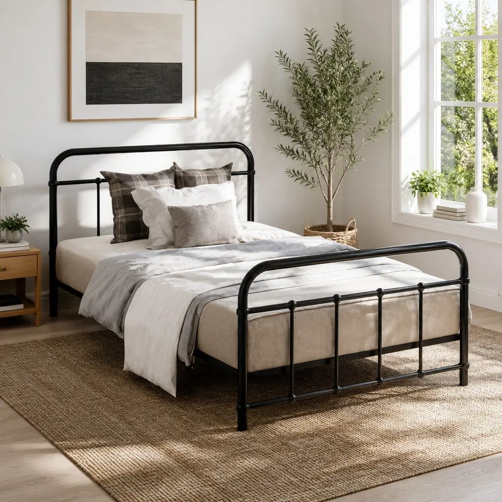 Black Steel Single Bed Frame