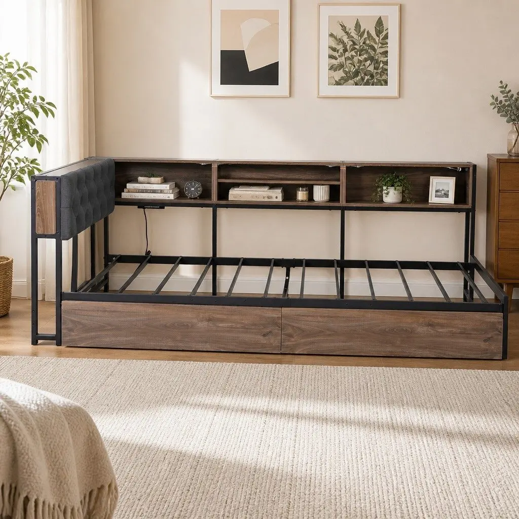 King Single Bed Frame with Storage