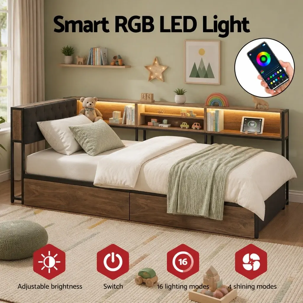 King Single Bed Frame with Storage