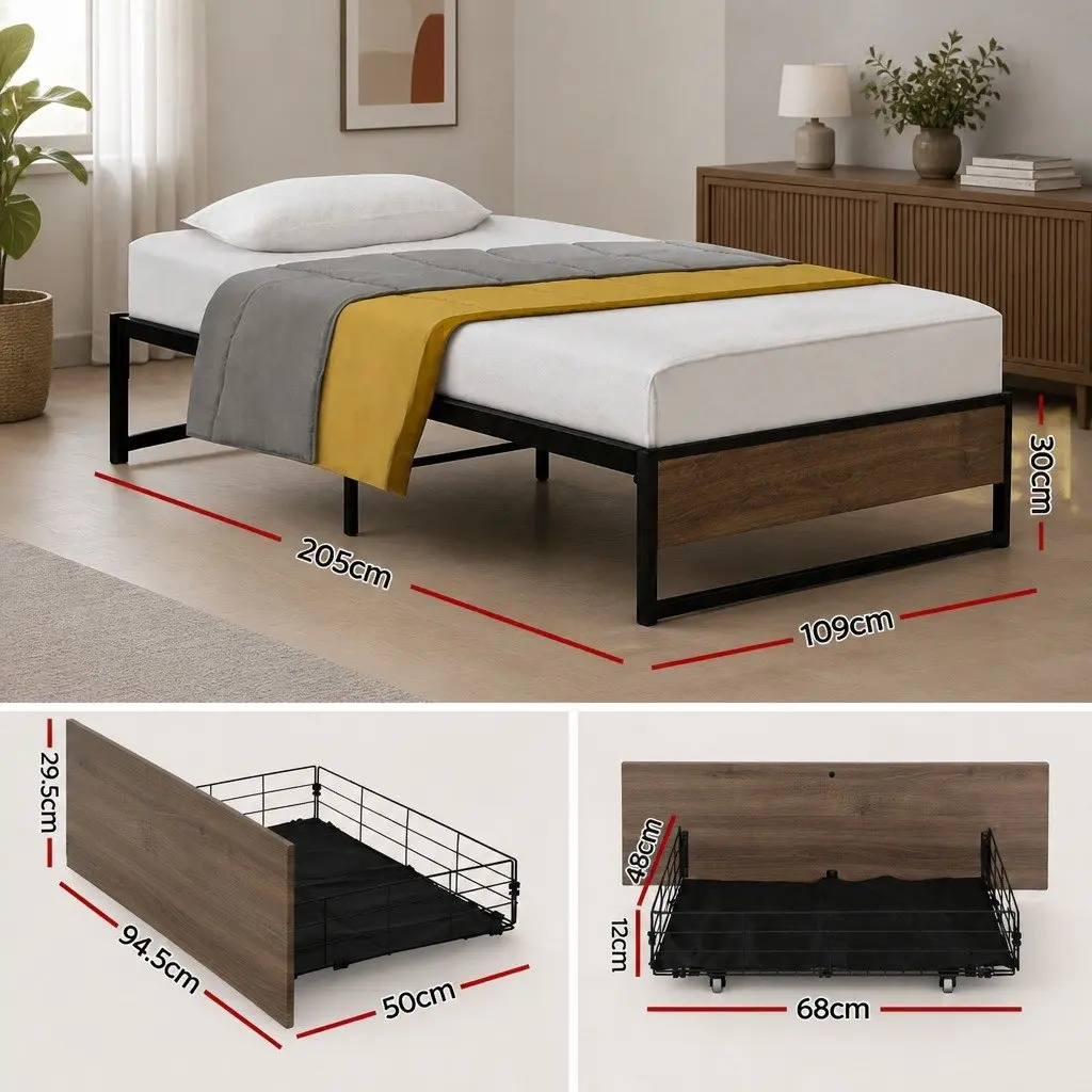 King Single Metal Bed Frame with Drawers