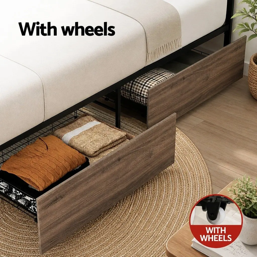 King Single Metal Bed Frame with Drawers