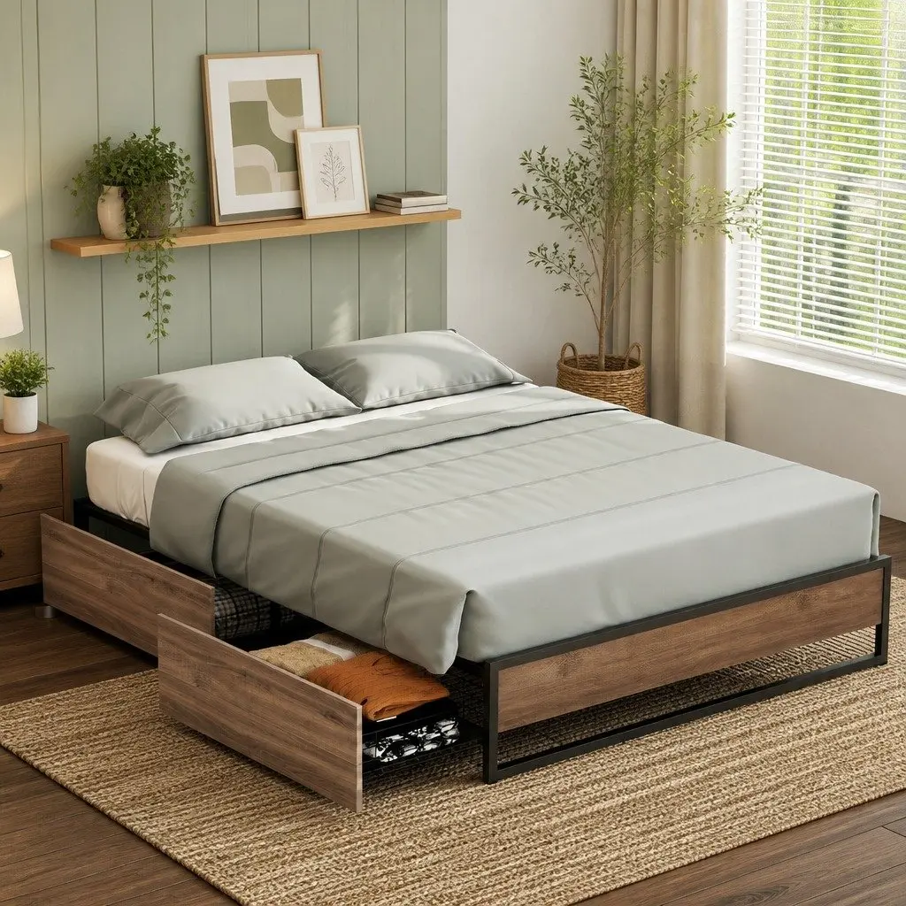 Queen Size Bed Frame with Drawers