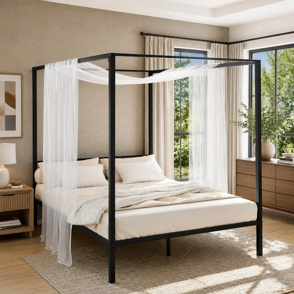 Double Metal Bed Frame with Canopy
