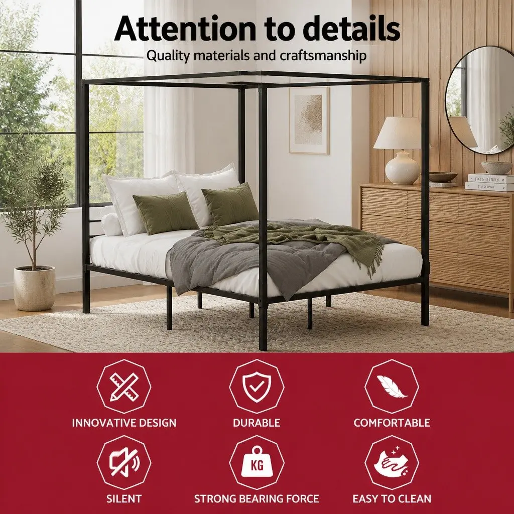 Double Metal Bed Frame with Canopy