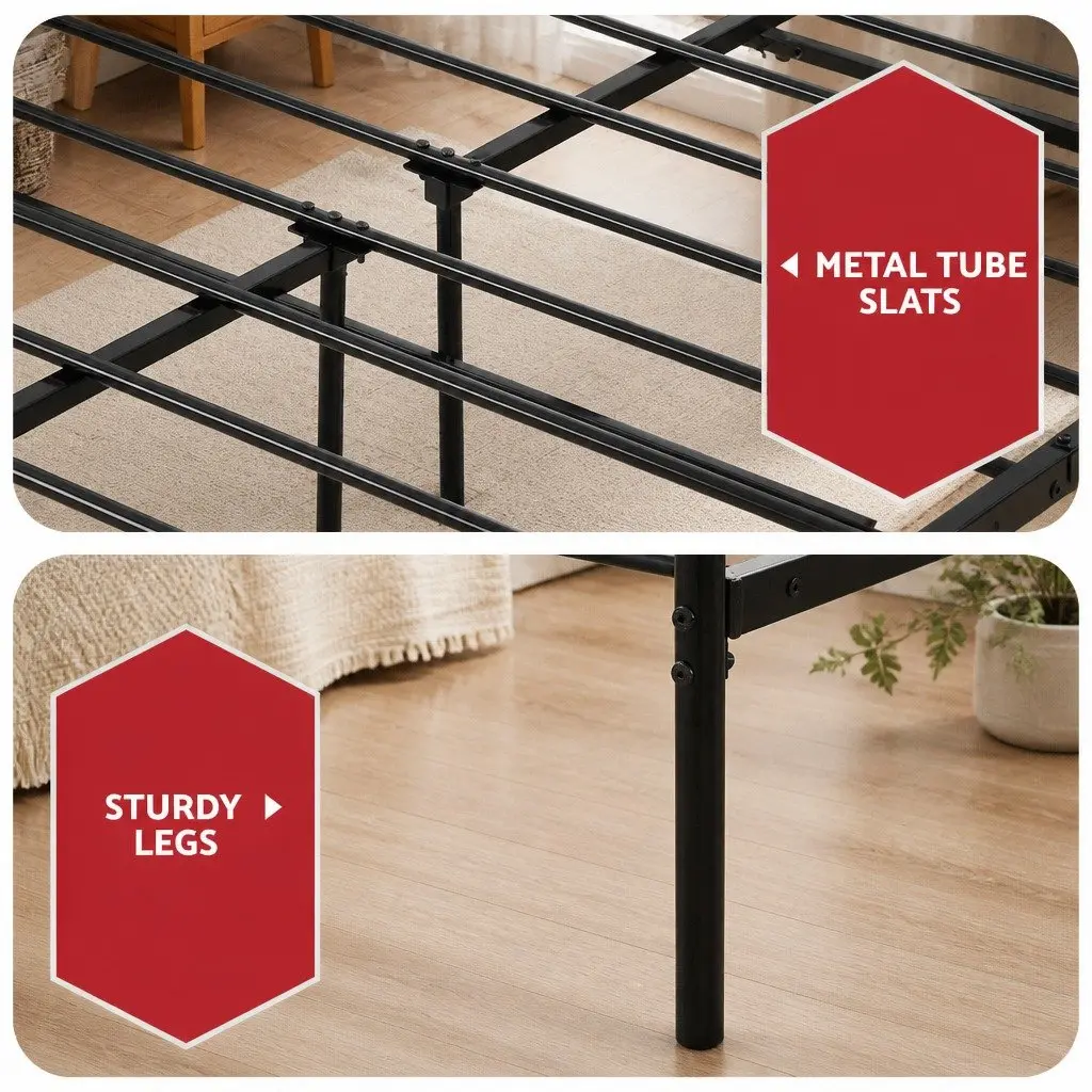 Double Bed Frame with Euro Top Mattress for Bedroom 198cm L x 142cm W x 88cm H Black White