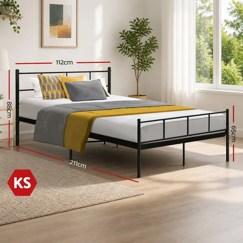 Metal Bed Frame King Single Black Steel Slat Base Bedroom Furniture Storage