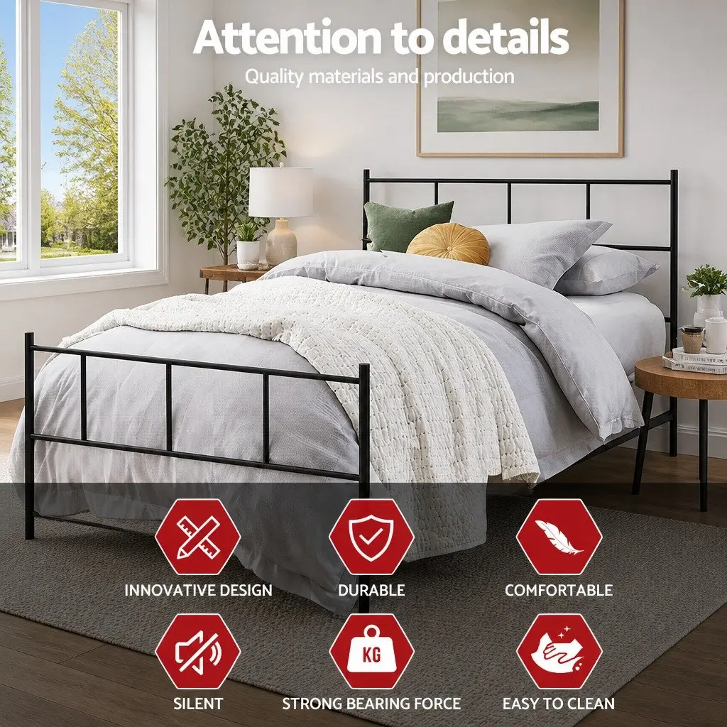 Metal Bed Frame King Single Black Steel Slat Base Bedroom Furniture Storage
