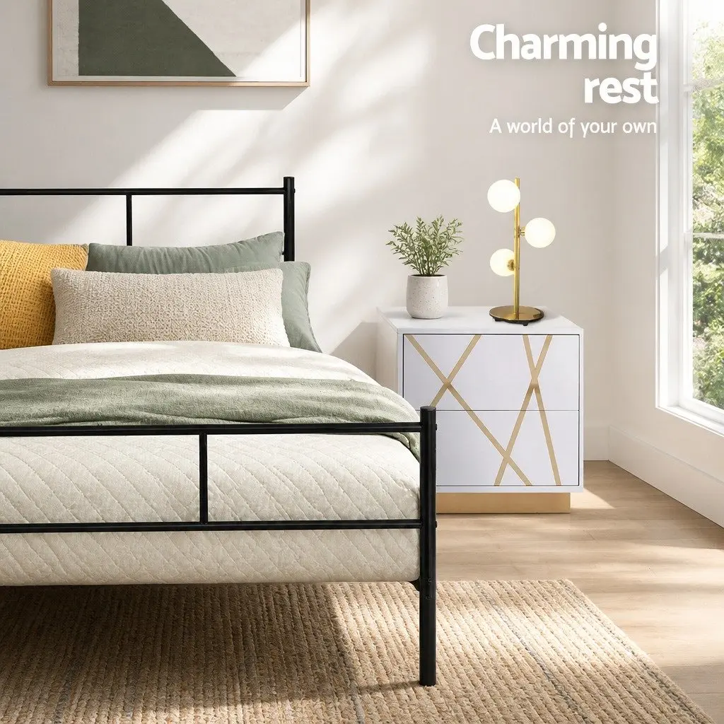 Metal Bed Frame King Single Black Steel Slat Base Bedroom Furniture Storage