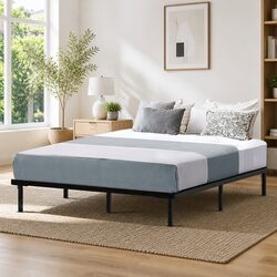 Queen Size Metal Bed Frame: Black Steel, Storage Included