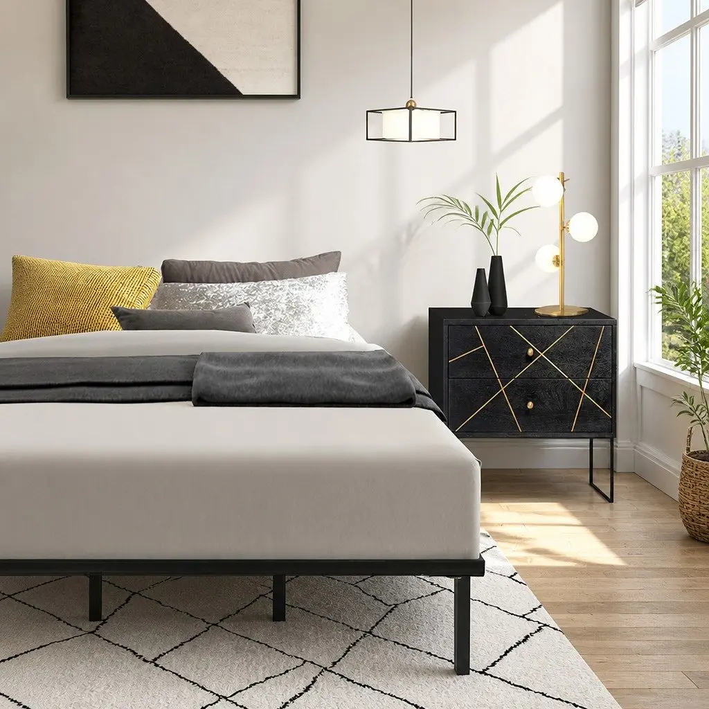 Metal Bed Frame Queen Size for Bedroom with Under Bed Storage Black Steel
