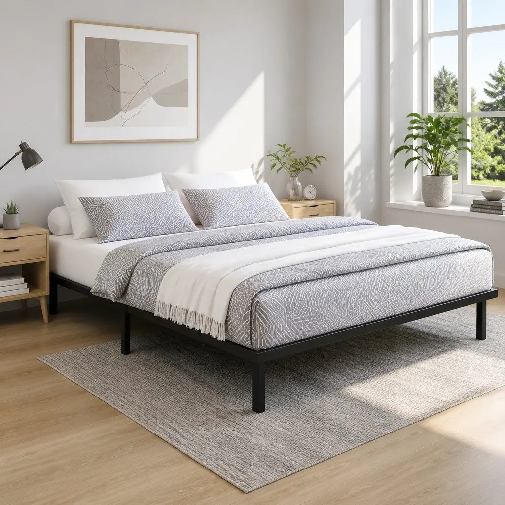 Metal Bed Frame Queen Size for Bedroom with Under Bed Storage Black Steel