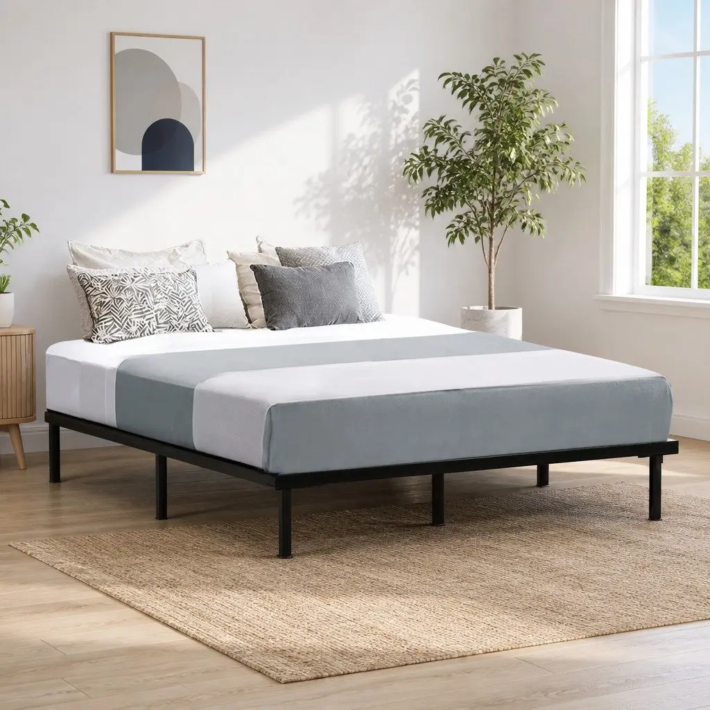 Metal Bed Frame Queen Size for Bedroom with Under Bed Storage Black Steel