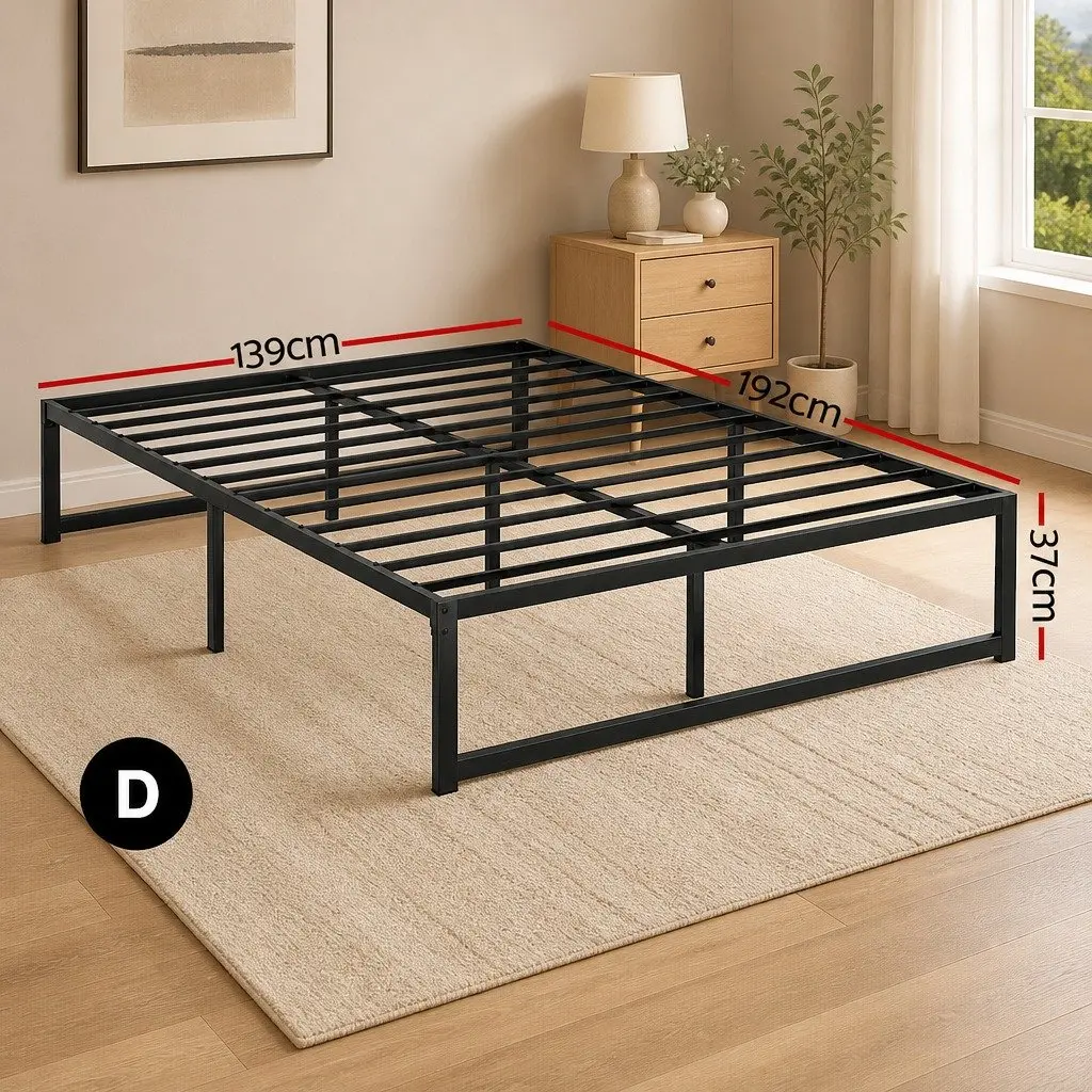 Double Metal Bed Frame Black Minimalist Design Storage Space Underneath Steel