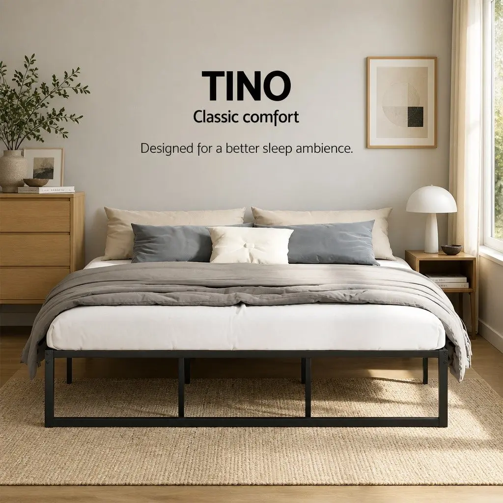 King Size Metal Bed Frame Black Steel Minimalist Design Storage Space