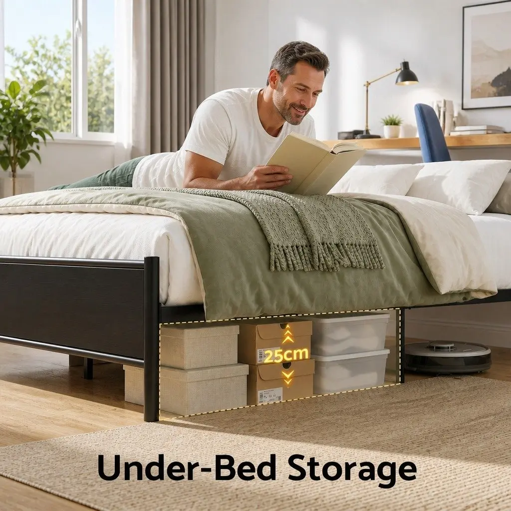 Double Size Bed Frame for Bedroom with Storage Headboard Charging Station and LED Lights
