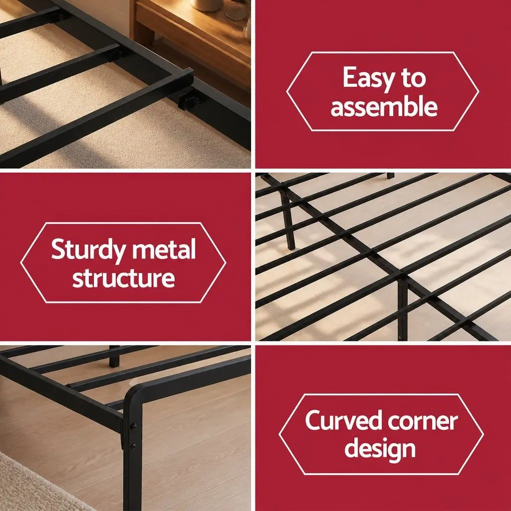 Queen Size Metal Bed Frame with LED Lighting Charging Station Storage Headboard