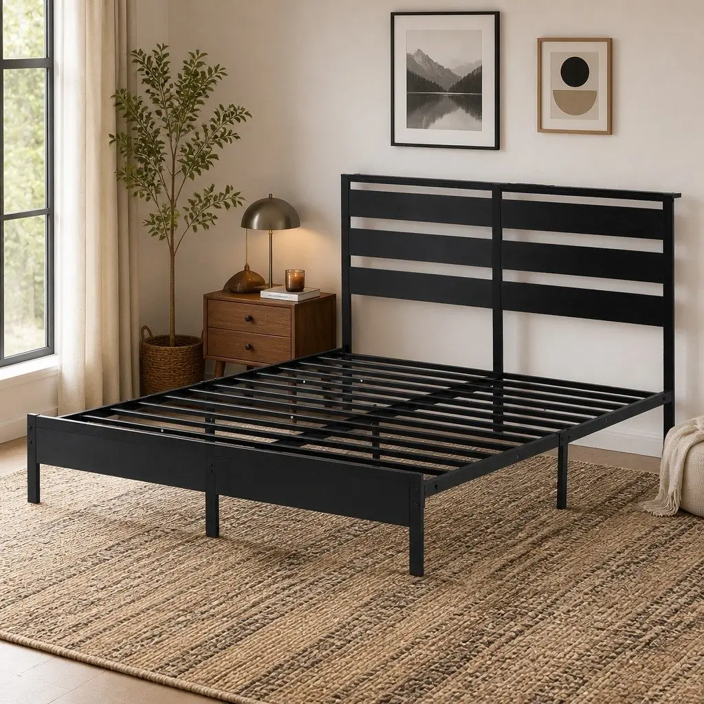 Queen Size Metal Bed Frame with LED