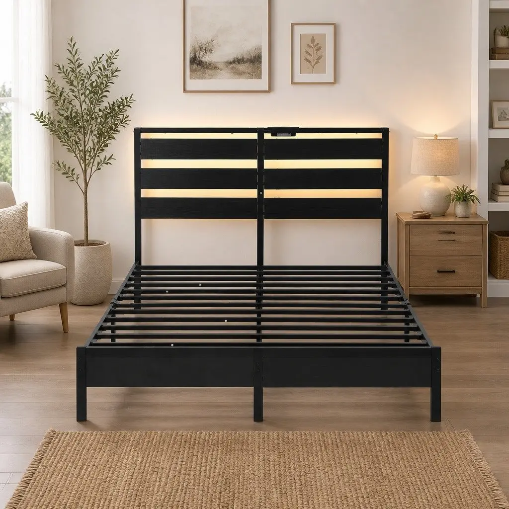 Queen Size Metal Bed Frame with LED