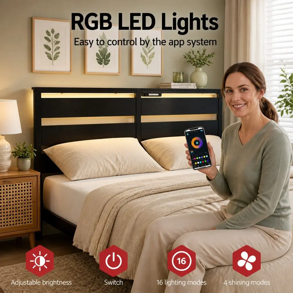 Queen Size Metal Bed Frame with LED