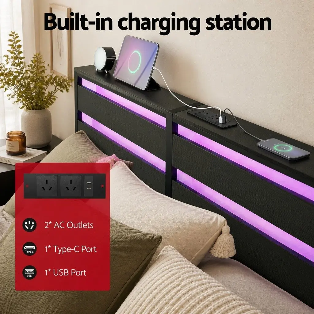 Queen Size Metal Bed Frame with LED