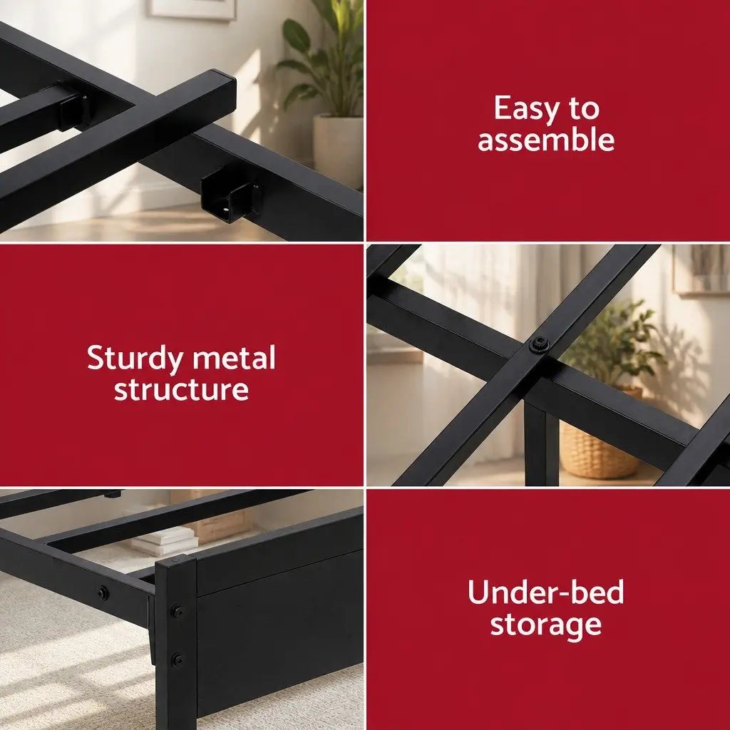 Queen Size Metal Bed Frame with LED